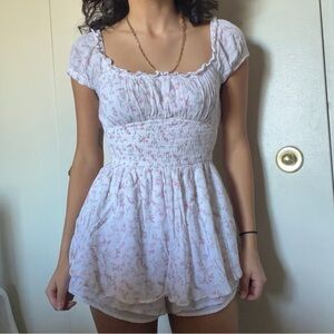 Hollister White and Pink Ruffled Romper